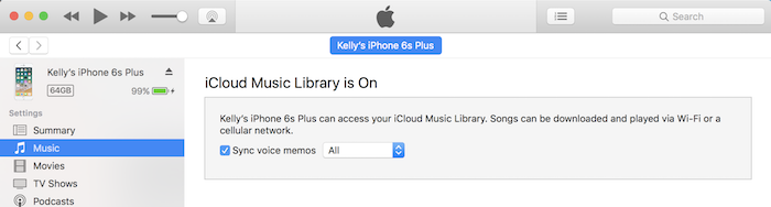 Turn on voice memo syncing in iTunes