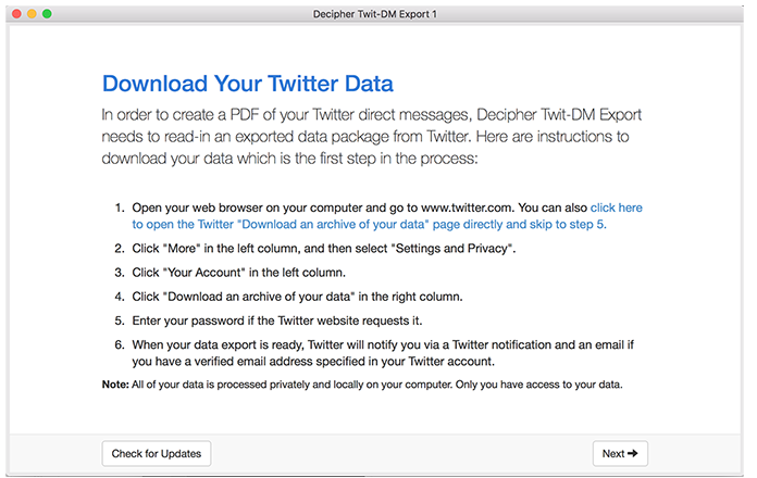 Follow the instructions to download your data from Twitter.