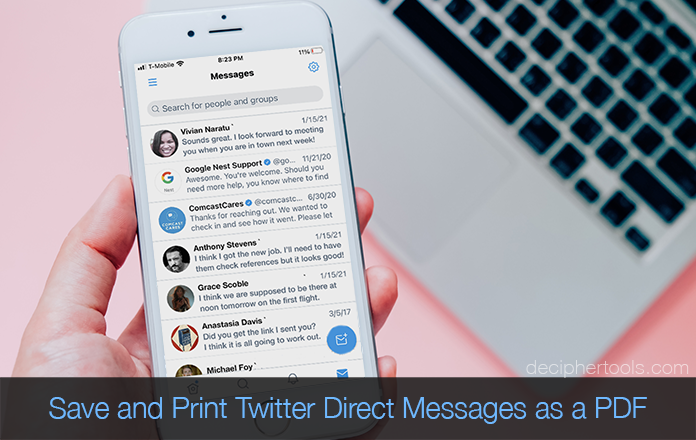 Save Twitter Direct Messages as a PDF