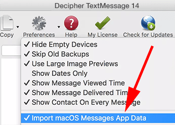 Screenshot of import macOS messages to print out messages and iMessages on any Mac computer.