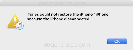 iTunes could not restore the iPhone because the iPhone disconnected.