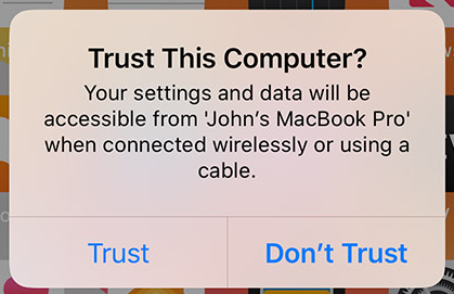 iPhone trust dialog to allow your computer to backup your iPhone