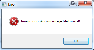 Error messsage Invalid or unknown image file format!